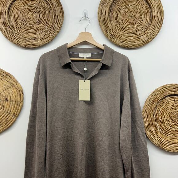 NEW $278 Jack Victor Taupe Brown Collared Long Sleeve Polo Sweater Mens XL - Picture 3 of 9